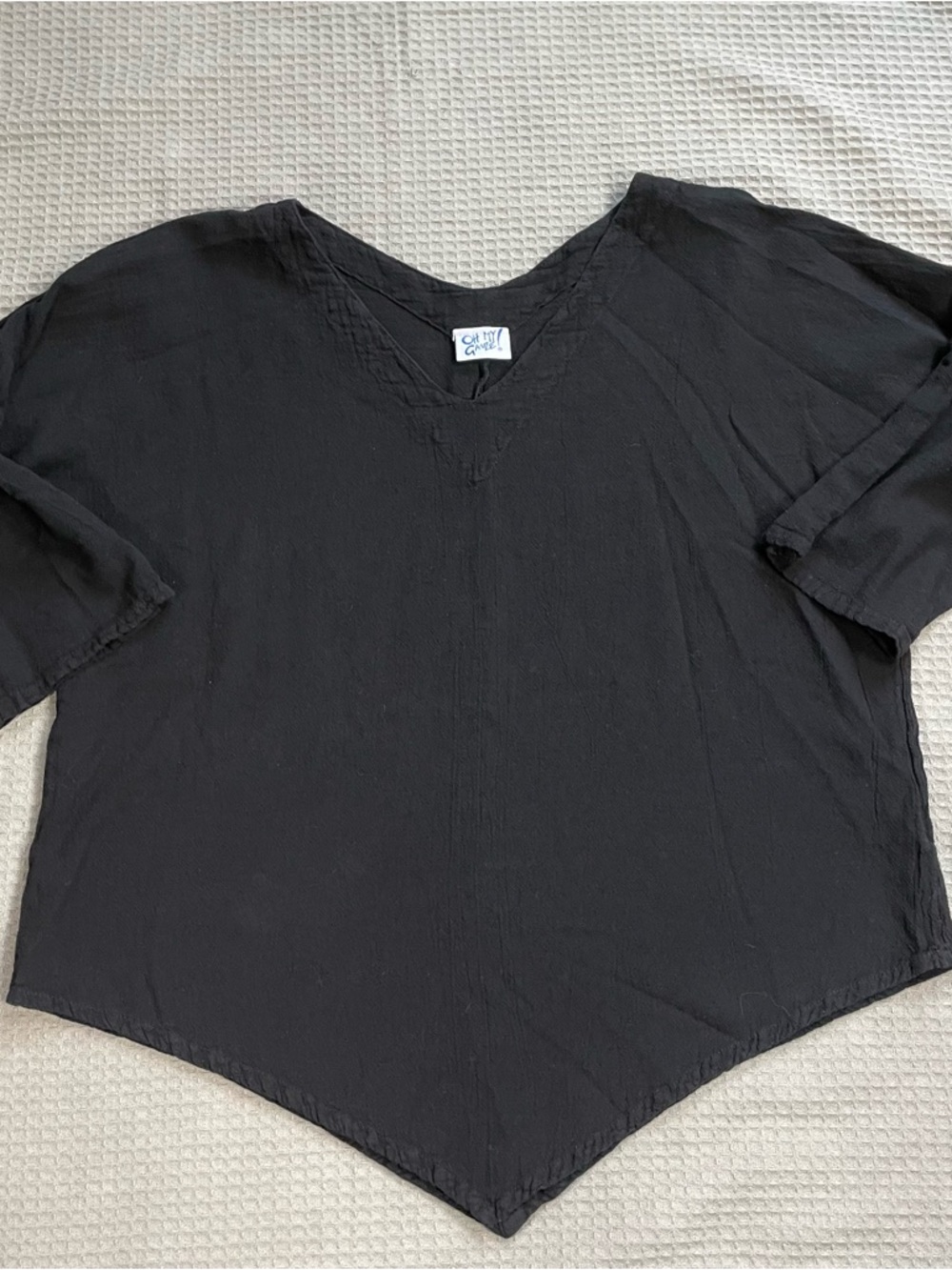 Oh My Gauze Lynn Top Blouse 2 (Large / XL) Womens Cotton V-neck Point Black